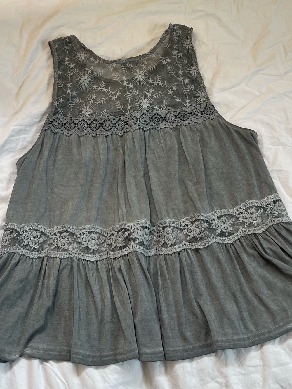 POL Lace-Trim Tank Top - Gray - Picture 6 of 6